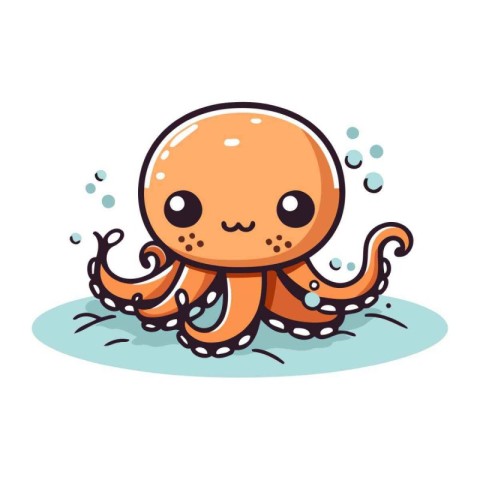 Cute cartoon octopus swimming in the water. Vector illustration.