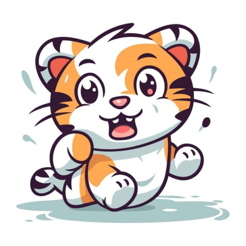 Cute cartoon tiger. Vector illustration isolated on a white back