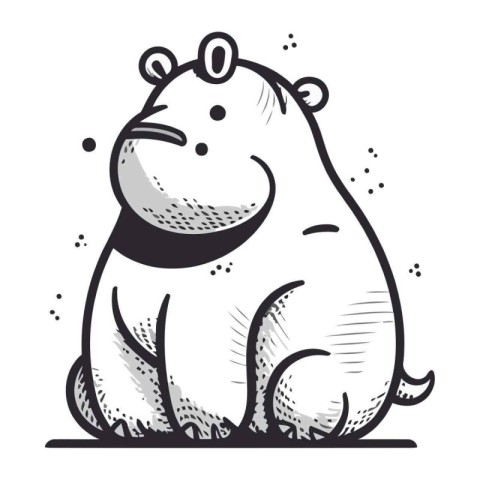 Cute hippopotamus sitting on the grass. Vector illustration.