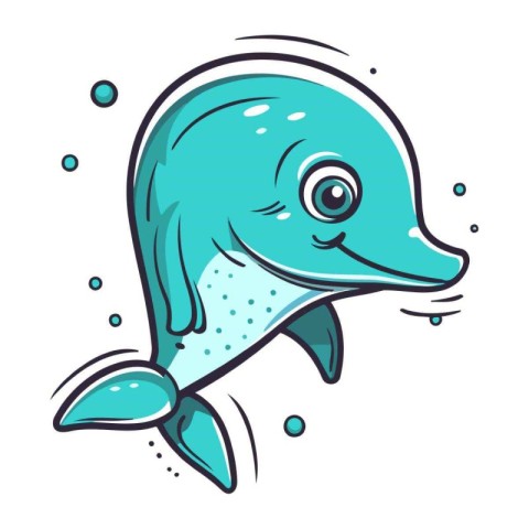 Cute cartoon dolphin. Vector illustration isolated on a white ba