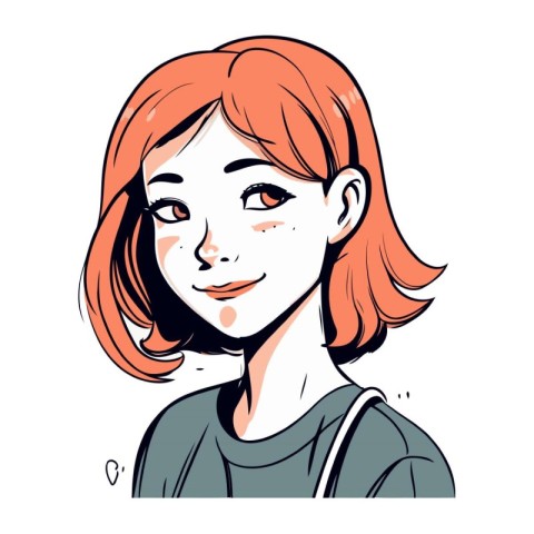 Portrait of a cute girl with red hair. Vector illustration.