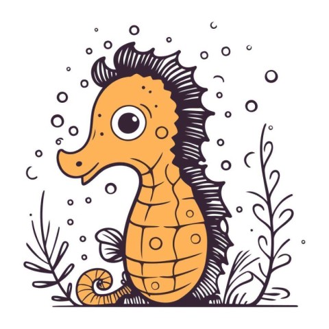 Cute cartoon seahorse. Vector illustration in doodle style.