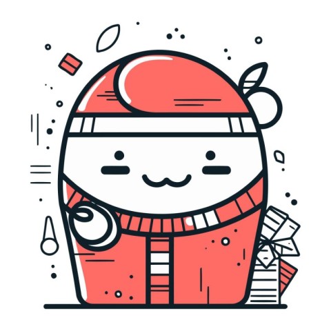 Cute santa claus character. Vector line art illustration.