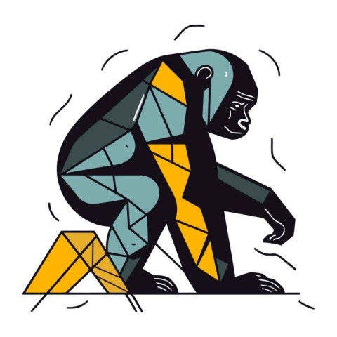 Vector illustration of a monkey in the style of stained glass. P