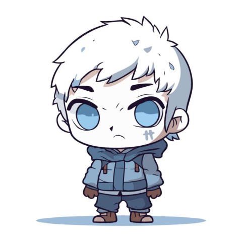 Cute cartoon boy with sad face. Vector illustration of a boy.