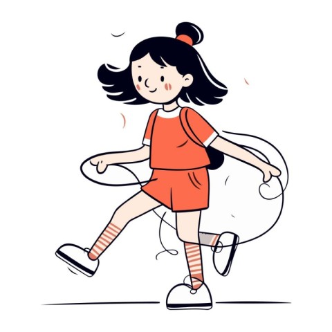 Cute little girl playing with a skipping rope. Vector illustrati