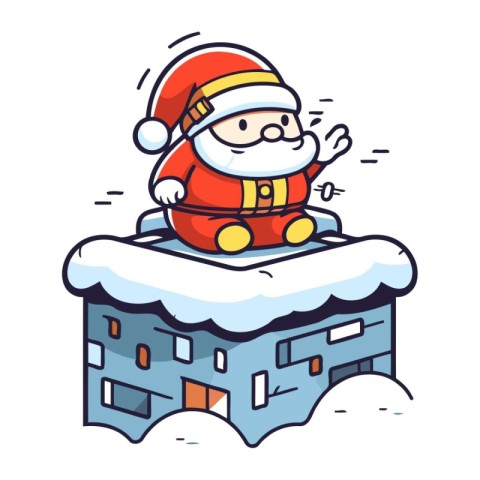 Santa Claus sitting on the roof of the house. Vector illustratio