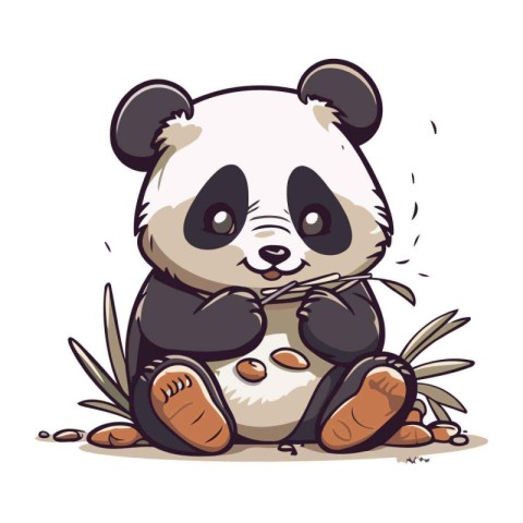 Cute cartoon panda sitting on the ground. Vector illustration.