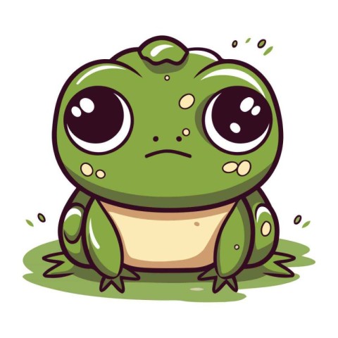 Cute little green frog with sad eyes. Vector cartoon illustratio