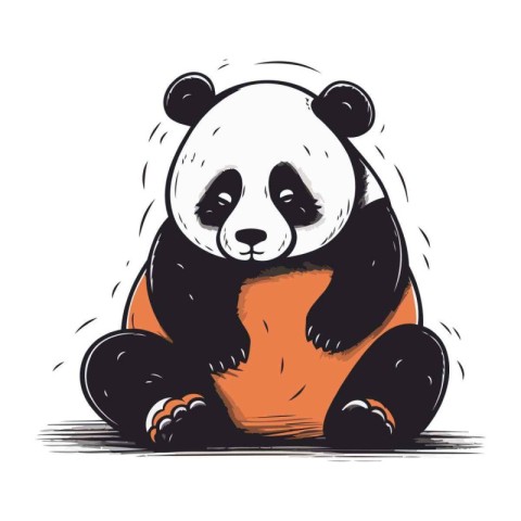 Panda bear sitting. Hand drawn vector illustration in cartoon st