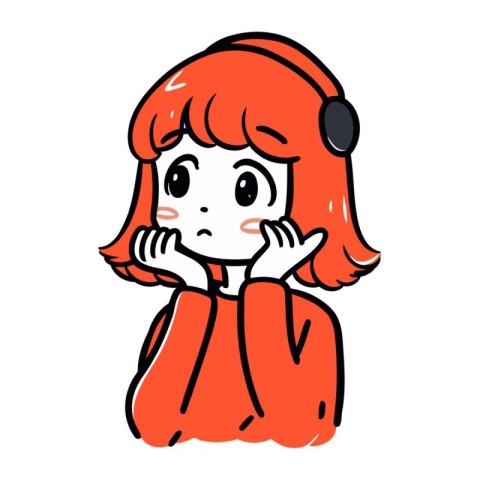 Illustration of a girl with red hair. listening to music.