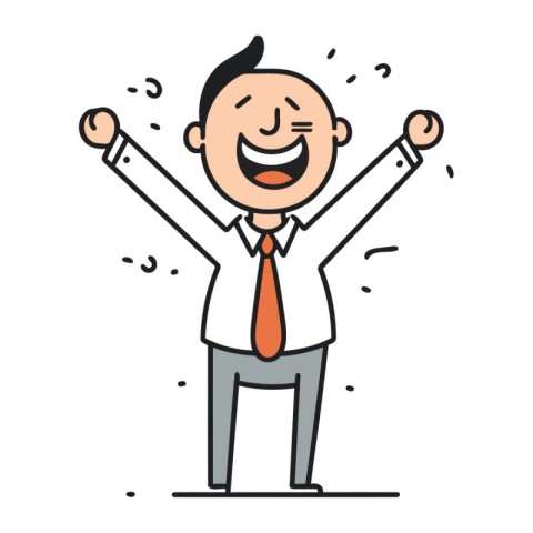 Vector illustration of happy businessman with hands up in the ai