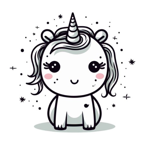 Cute unicorn on white background. Vector illustration in cartoon