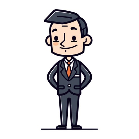 Businessman standing with his hands on his waist. Vector illustr