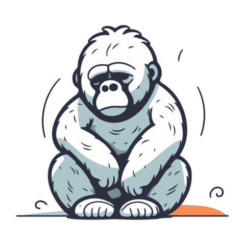 Gorilla sitting isolated on white background. Vector illustratio