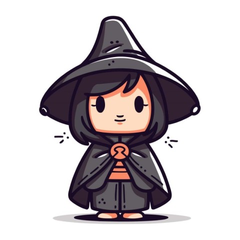 Cute Little Girl Wearing Witch Costume Cartoon Vector Illustrati