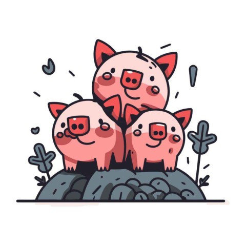 Cute pig family. Vector illustration in doodle style.