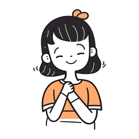 Cute little girl in orange t shirt. Vector illustration.