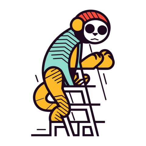 Vector illustration of a little boy climbing a ladder. Cartoon s