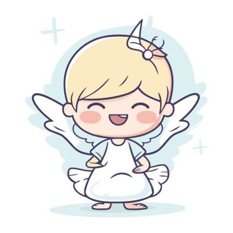 Cute Angel Girl Vector Illustration. Cartoon Cute Angel Girl Cha
