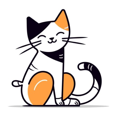 Cute cartoon cat sitting on a white background. Vector illustrat