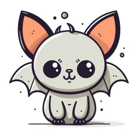 Cute cartoon kawaii little bat character. Vector illustration.