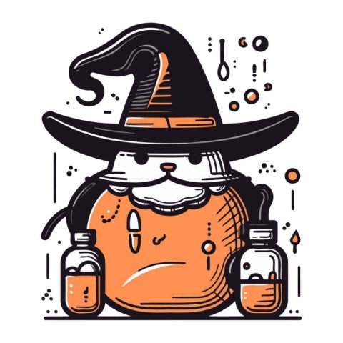 Cute cartoon witch with potion. Halloween vector illustration. W