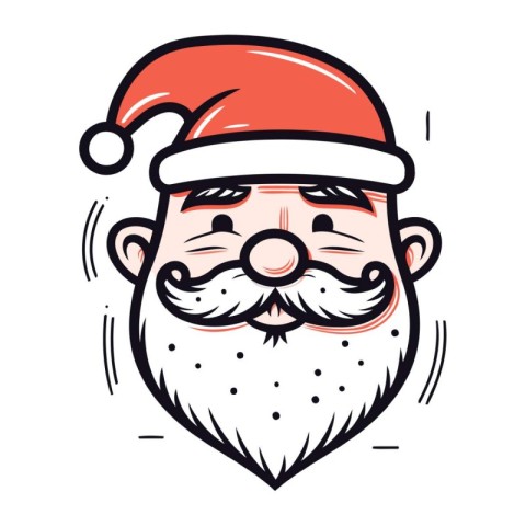 Santa Claus face with mustache and beard. Vector illustration of