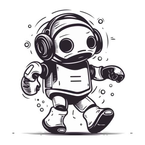 Astronaut with headphones. Vector illustration of astronaut in s