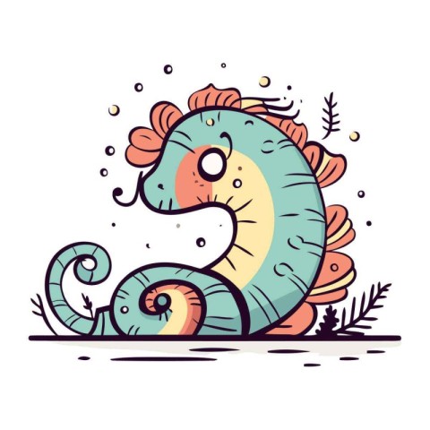 Cute cartoon seahorse. Vector illustration on white background.