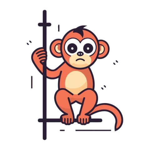 Cute little monkey sitting on a crossbar. Vector illustration.