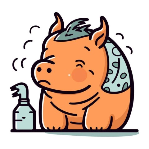 Vector illustration of a cute cartoon pig with a bottle of shamp