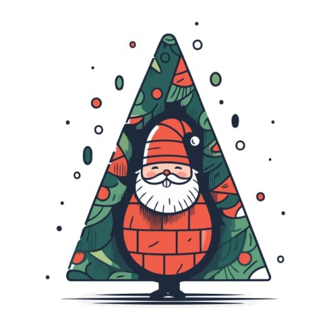 Santa Claus in a Christmas tree. Vector illustration on a white