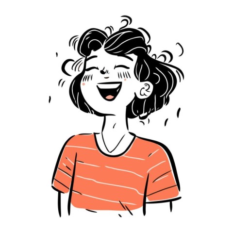 Woman laughing. Hand drawn vector illustration in doodle style.