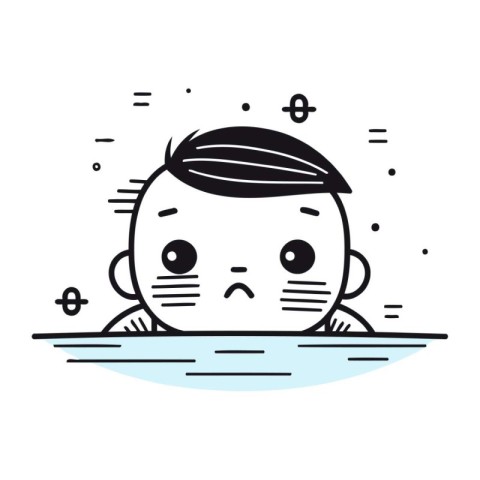 Cute cartoon little boy with sad facial expression. Vector illus