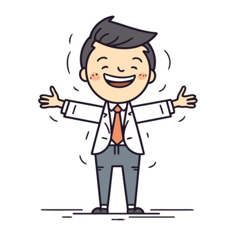 Businessman cartoon character happy and excited with hands up ve