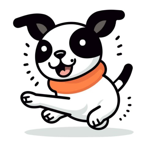 Cute dog with orange scarf. Vector illustration in cartoon style