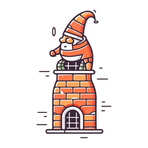 Santa Claus on the chimney of a house. Vector illustration.