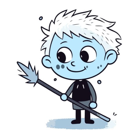 Cute cartoon boy with a spear in his hand. Vector illustration.