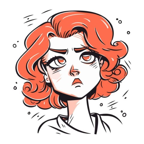 Vector illustration of a woman with red hair in comics style. Ha