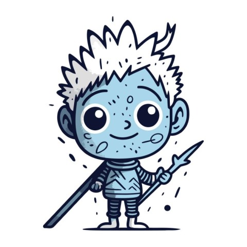 Cute cartoon little boy dressed as a knight. Vector illustration