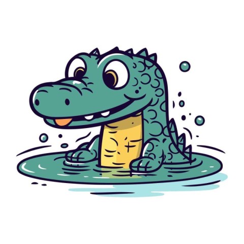 Cute crocodile in water. Vector illustration of a cartoon crocod