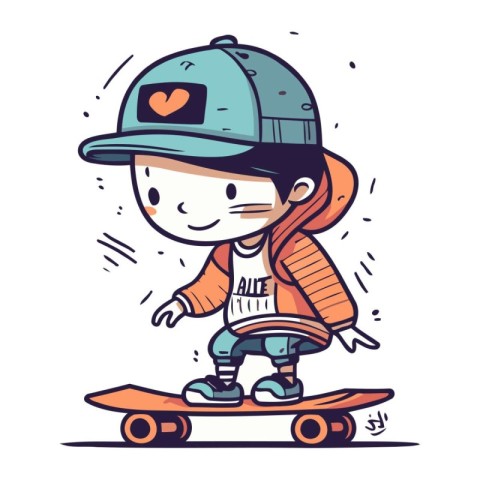 Cute little girl skateboarding on skateboard. Vector illustratio