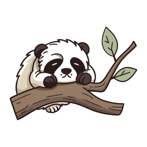 Panda sleeping on a branch. Cute cartoon vector illustration.