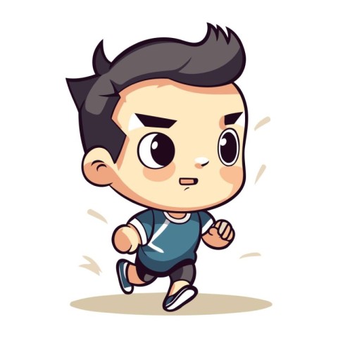 Angry Little Boy Running   Vector Cartoon Illustration