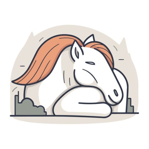 Vector illustration of white horse with red mane in cartoon styl