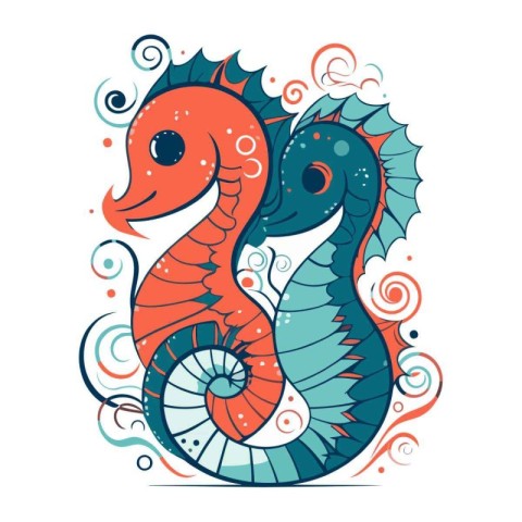 Seahorse. Coloring book for adults. Vector illustration.