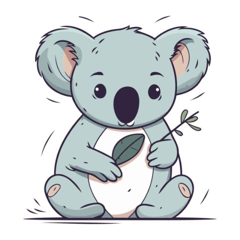 Cute cartoon koala holding a leaf. Vector illustration of a cute