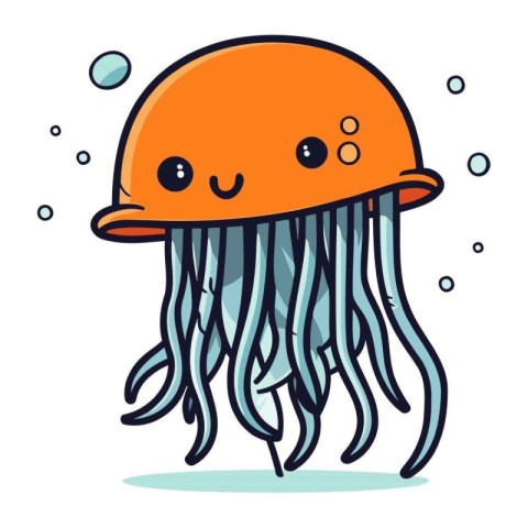 Cartoon cute jellyfish. Vector illustration of a sea animal.