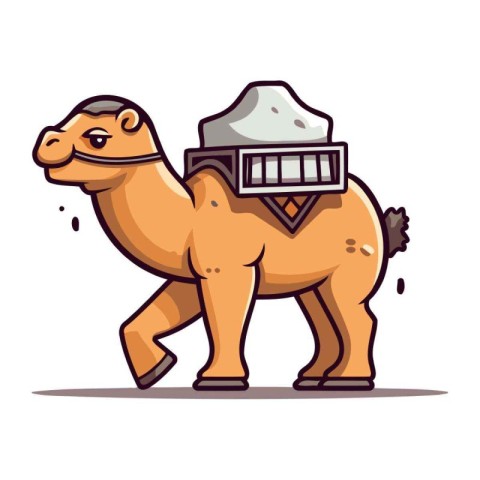 Camel in helmet. Vector illustration in cartoon style on white b